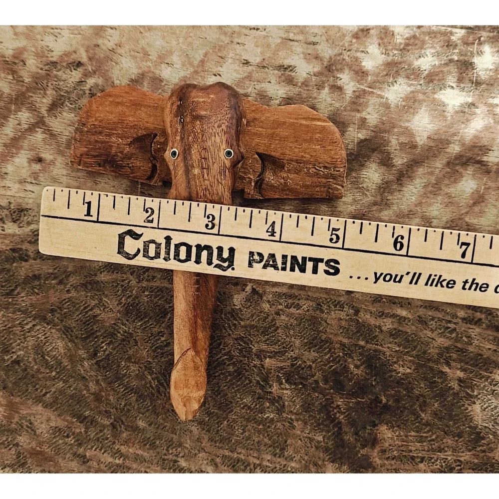 VINTAGE Hand Carved Wooden Elephant Wall Hook for Caps/Keys/Leashes Unique